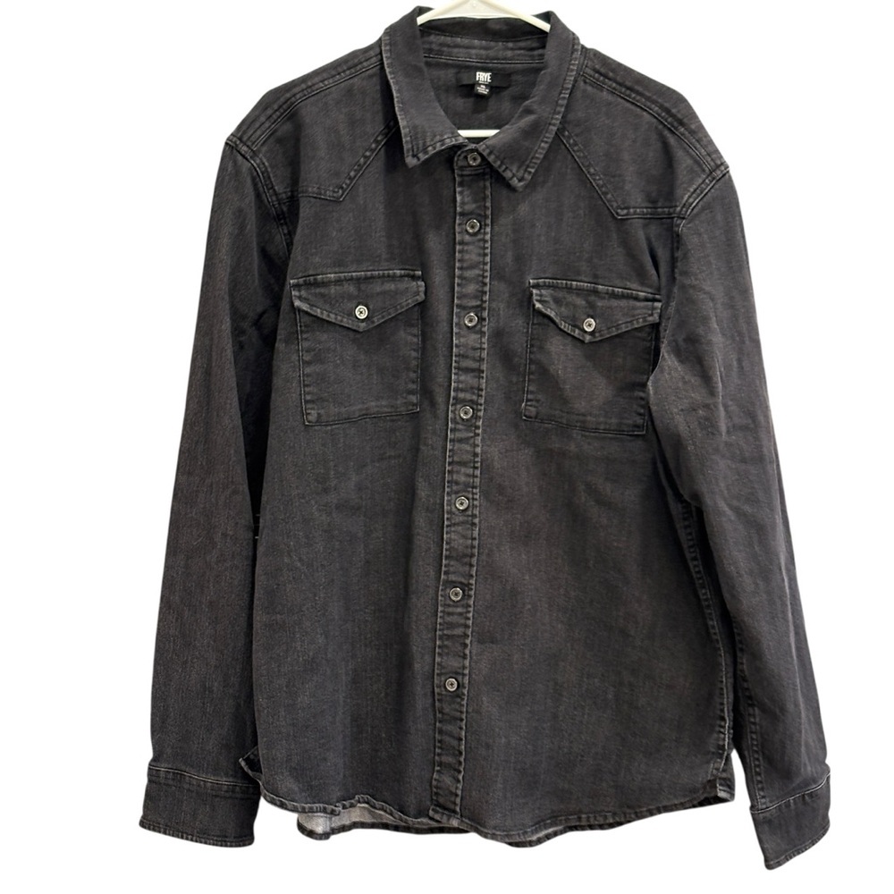 Frye Mens Button Down Black Denim Shirt Size XL Long Sleeve